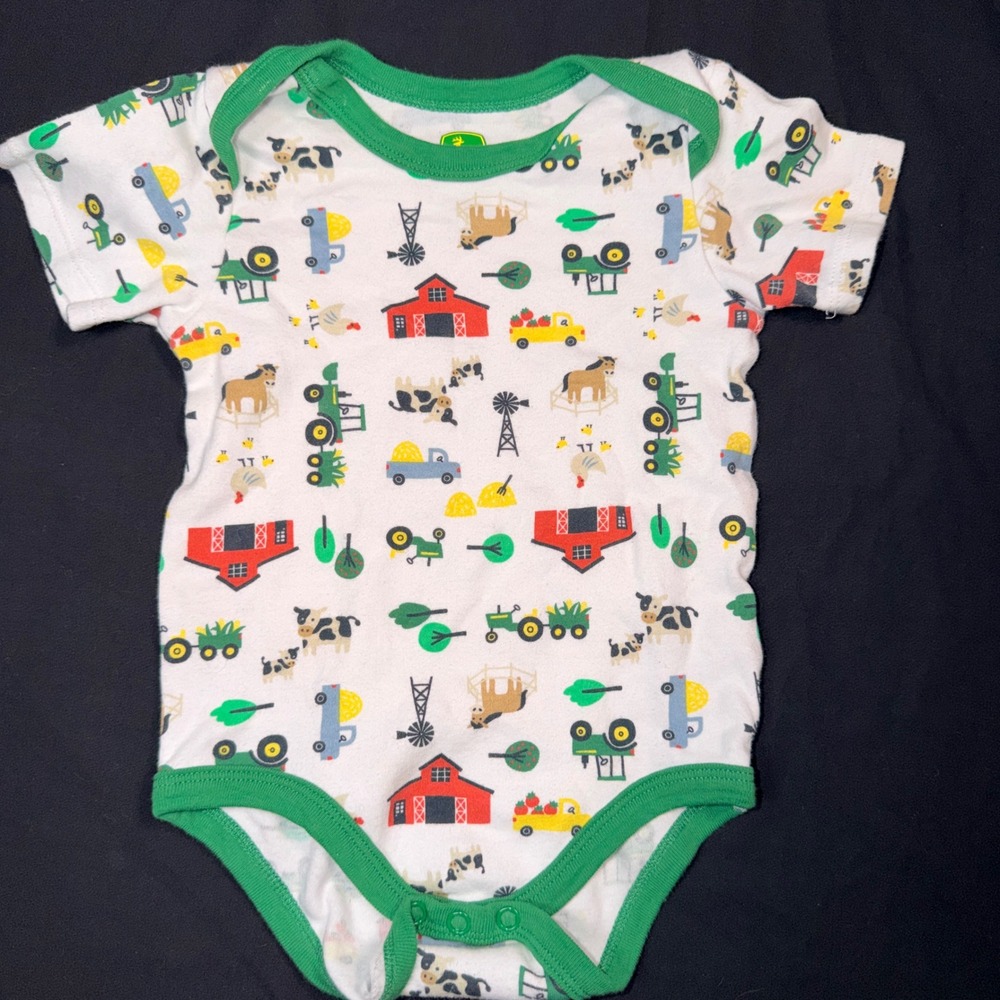 John Deere Baby Boy Girl Farm Tractor Barn Animal‎ Short Sleeve Bodysuit 12-18 M